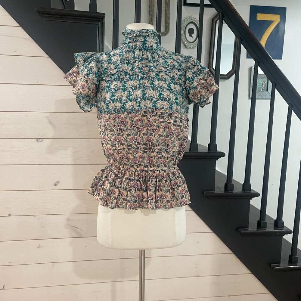 014 Anthropologie Let Me Be High Neck Printed Peasant Blouse NWOT Size XXS - Picture 14 of 14